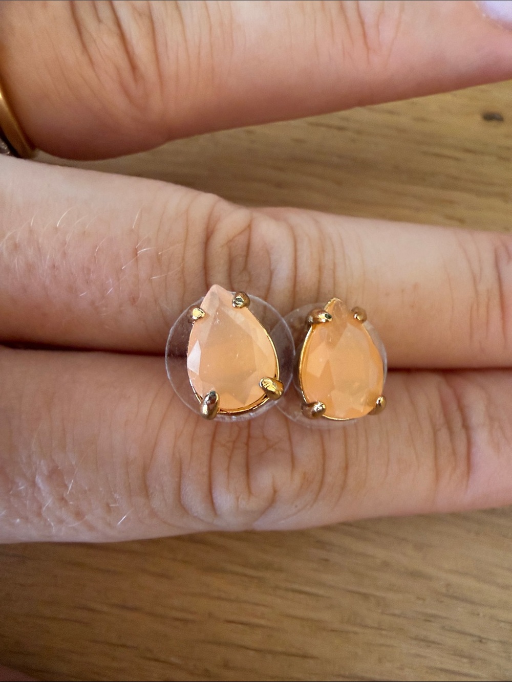 kate spade Peach Teardrop Crystal Stud Earrings with Gold Prongs